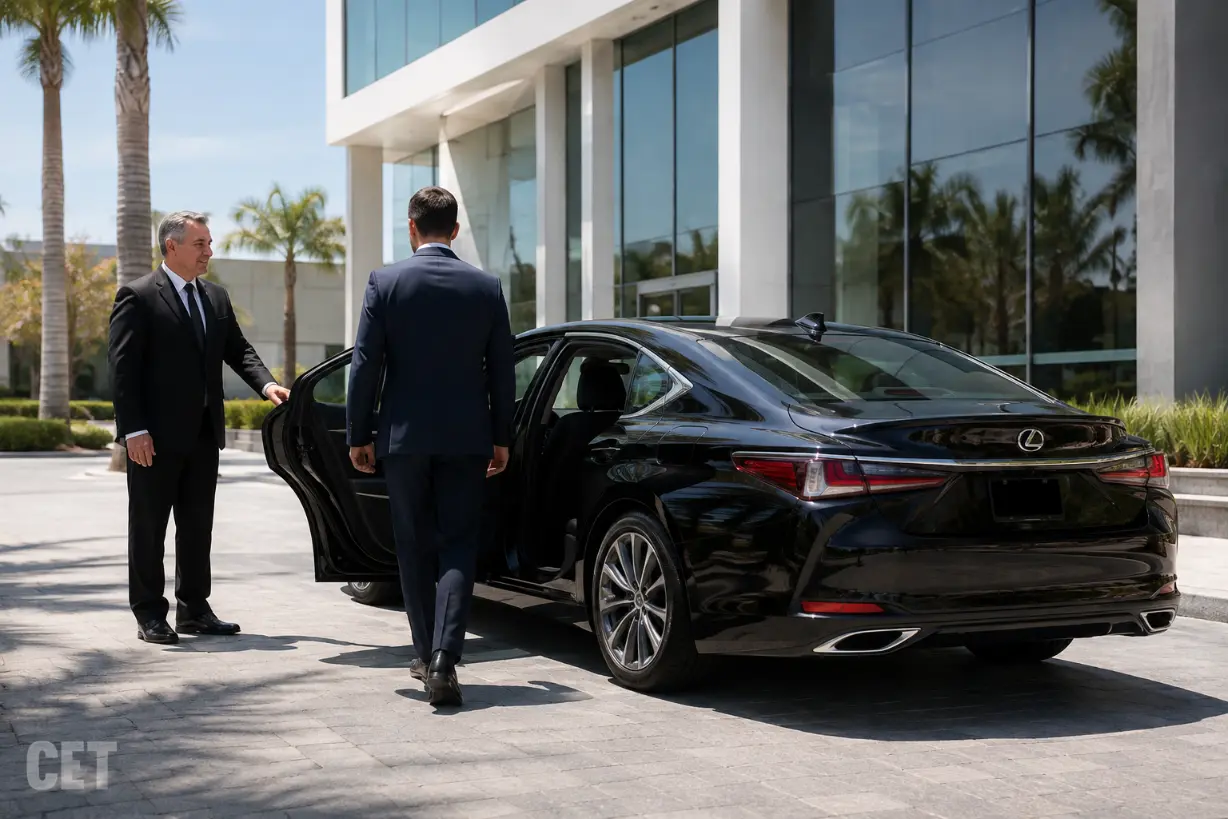 Black Lexus sedan for corporate roadshow transportation in Southern California