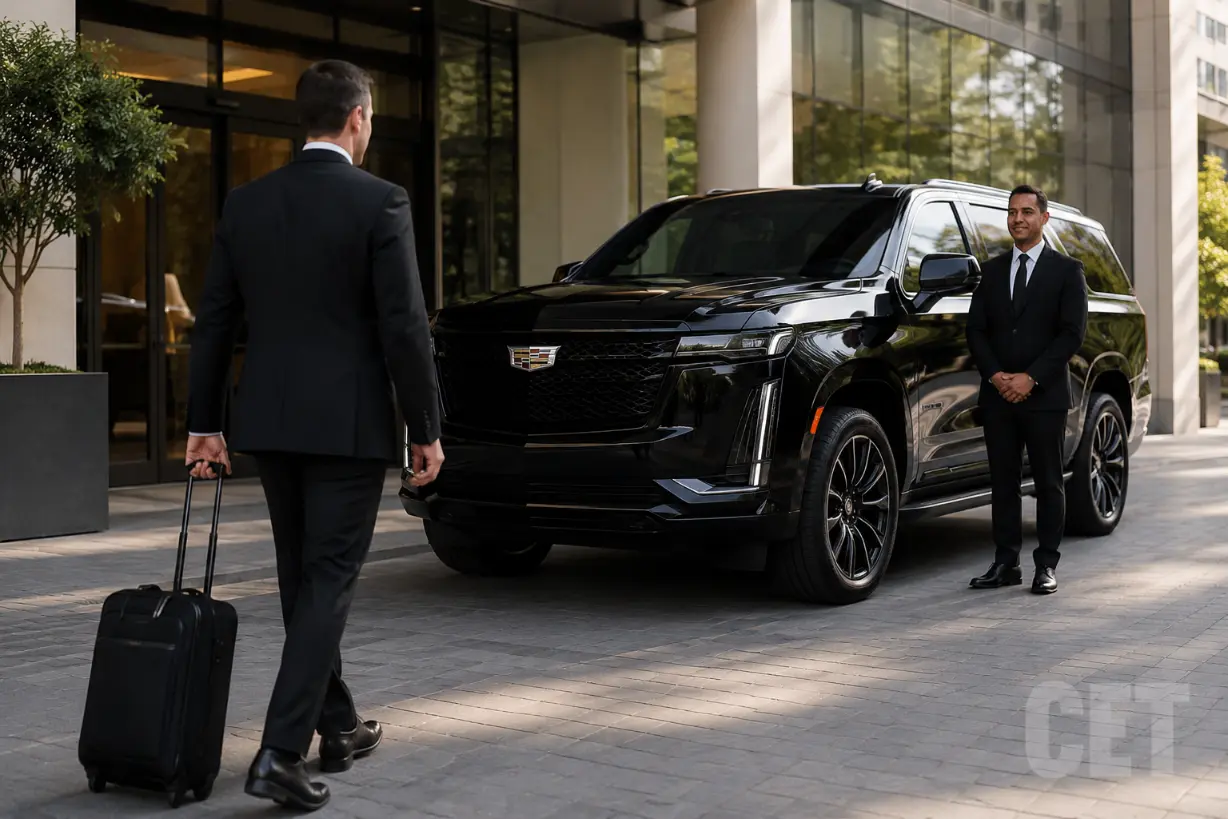 Black Cadillac Escalade for executive corporate transportation in Ontario California