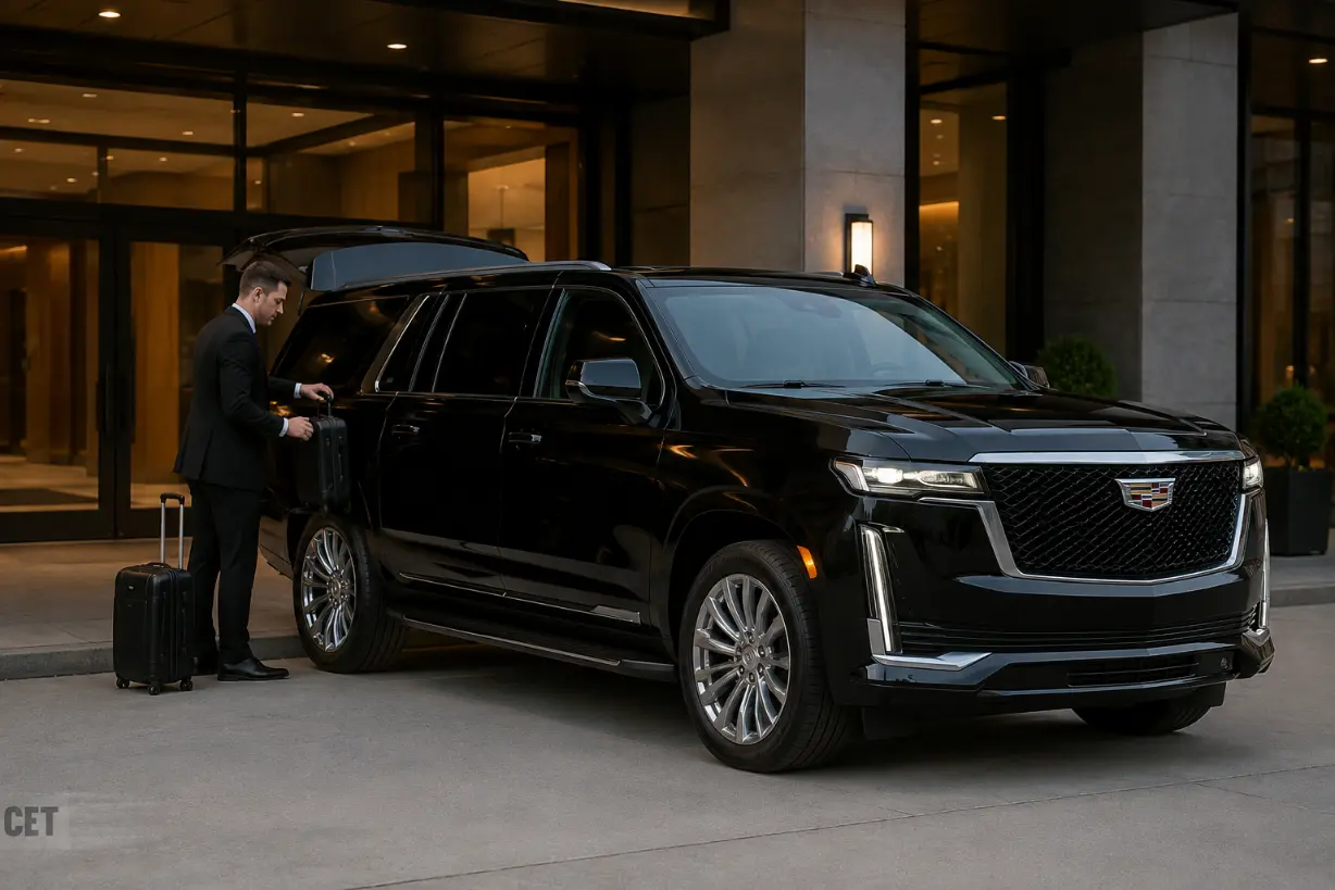 Black Cadillac Escalade SUV for executive transportation and Southern California business travel