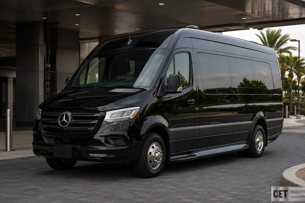Black Mercedes Sprinter van as an alternative to sedan or SUV executive transportation for corporate groups